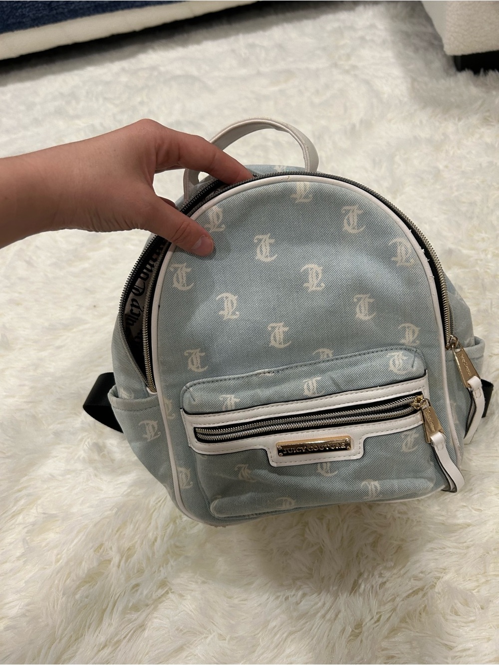 Juicy Couture Pale Blue Monogram Mini Backpack